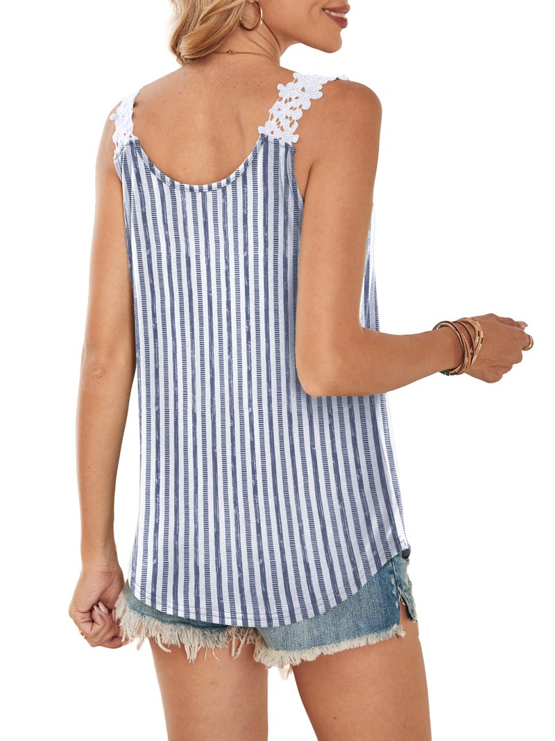 Sipaya Spring Tops for Women Lace Tank Top Loose Fit Sleeveless Shirts Summer Clothes Beachion Vacation Outfits Women's Clothing Flowy Grey Stripe XL - Image 5