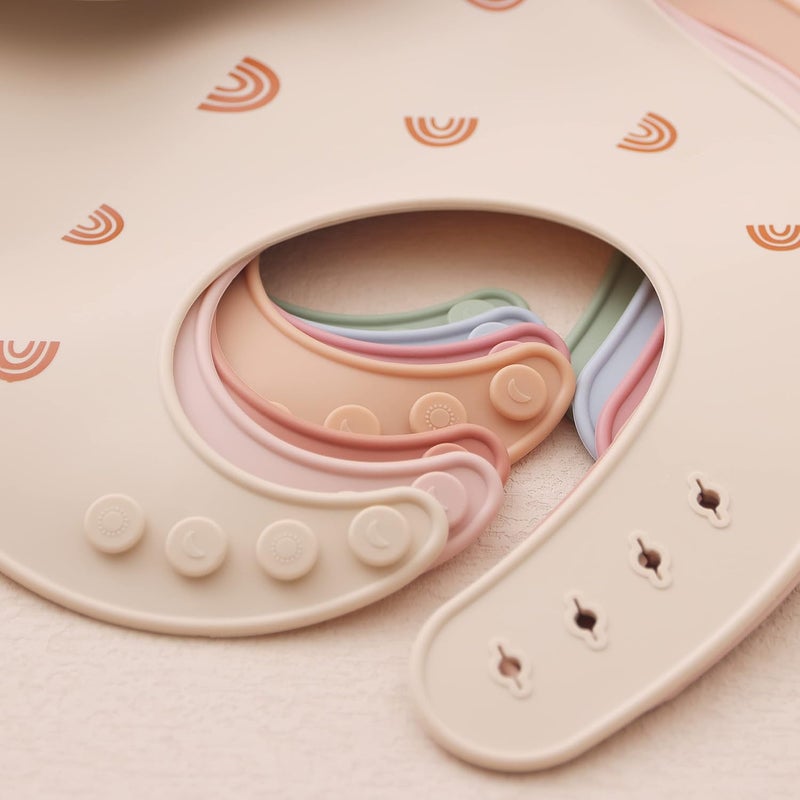 ROCCED Baby Silicone Bibs 2 Sets Baby Bibs with Food Catcher for Girls Boys Toddlers BPA Free Waterproof Soft Durable Adjustable for BabiesShifting SandPale Mauve - Image 5