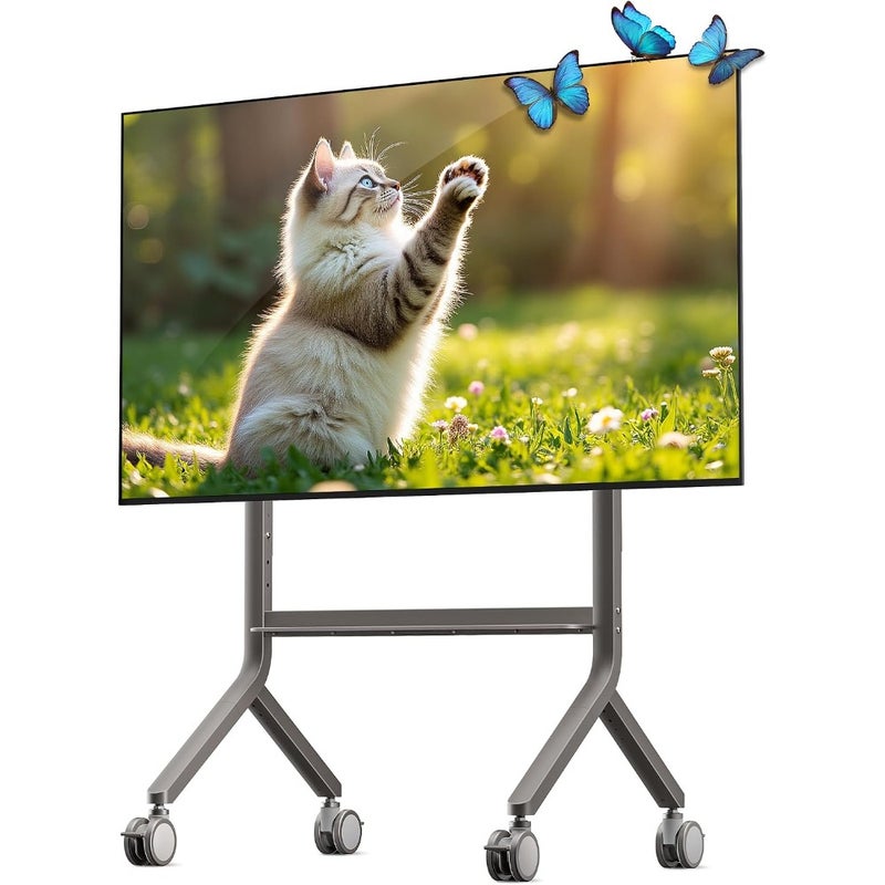 NB Mobile TV Cart Rolling TV Stand with Wheels for 65-90 Inch LCD OLED Flat or Curved Panel TV or Smart Board Home Office Gym Use Steel Frame Black Finish Supports up to 150 lbs Max VESA 900x600mm P100 - Image 1