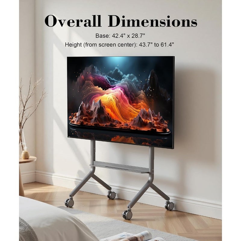 NB Mobile TV Cart Rolling TV Stand with Wheels for 65-90 Inch LCD OLED Flat or Curved Panel TV or Smart Board Home Office Gym Use Steel Frame Black Finish Supports up to 150 lbs Max VESA 900x600mm P100 - Image 3