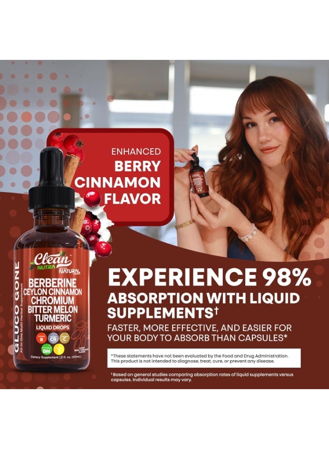 كلين نيوتراسيوتيكالز كلين نوترا بربارين مع قطرات سائلة ومكملات القرفة السيلانية + مستخلص البطيخ المر، جلوكومانان، جيمنيما، الكروم، الكركم، الجينسنغ الباناكس العضوي، مورينجا GLP-1 - Image 5
