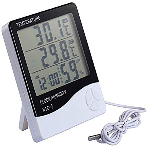 VelVeeta HTC-2 Plastic Digital Indoor Cum Outdoor Thermo-Hygrometer with Temperature Humidity Meter Tester and Clock (White) - Image 1