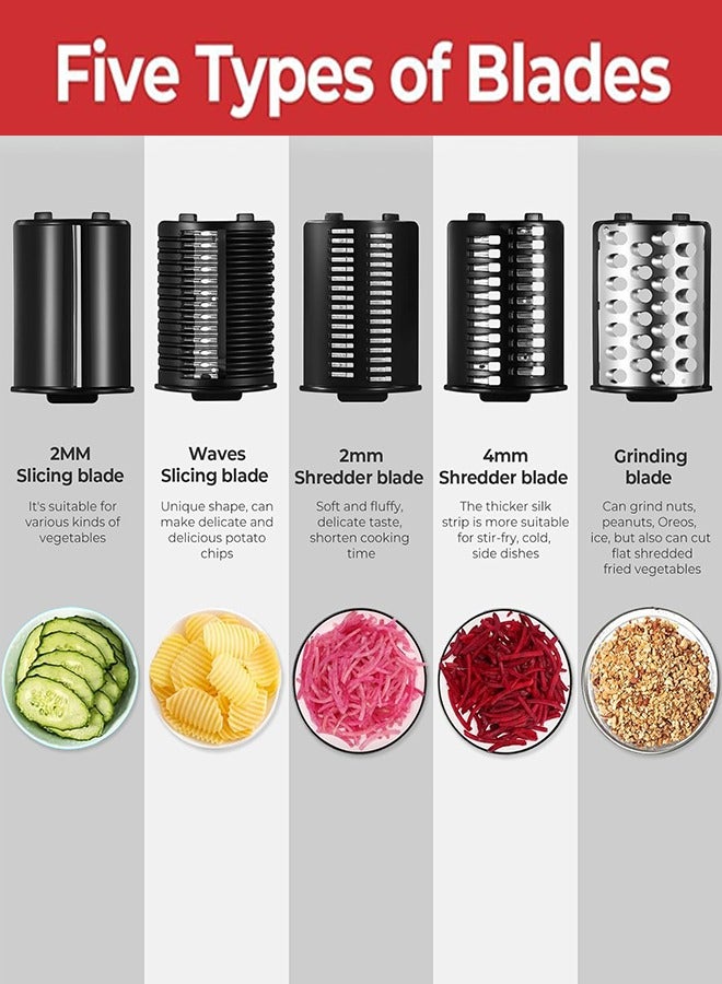 جارلو الكهربائية آلة تمزيق الجبن ، سلطة آلة مع 5 شفرات مختلفة الأشكال ، 250W الكهربائية تقطيع اللحم ، الفواكه والخضروات والجبن سلطة كهربائية آلة - Image 5