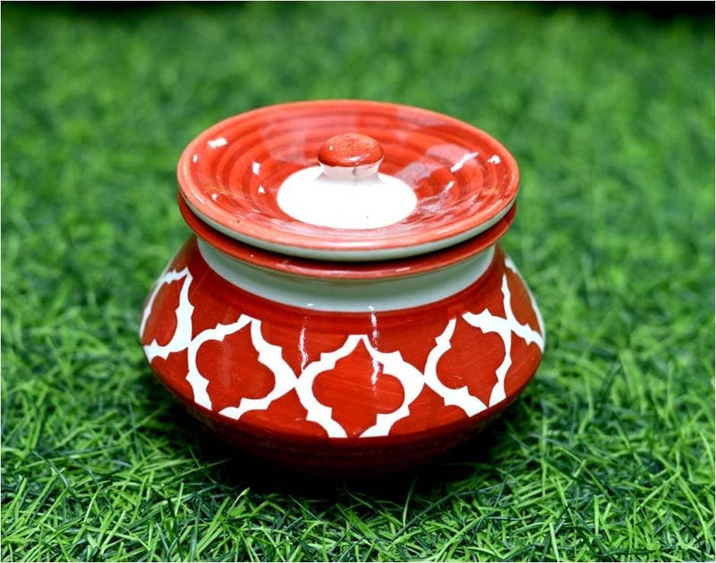 SHRIYAM CRAFT ceramic handi Ceramic Handmade Pickle Jar Set with Lid, Dining Table Pickels Containers and an Ideal Gift for Family achar Handi 300ML pack of 1 (red Color) - Image 2