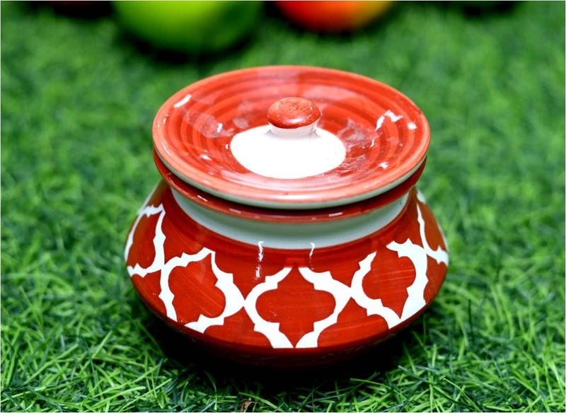 SHRIYAM CRAFT ceramic handi Ceramic Handmade Pickle Jar Set with Lid, Dining Table Pickels Containers and an Ideal Gift for Family achar Handi 300ML pack of 1 (red Color) - Image 5