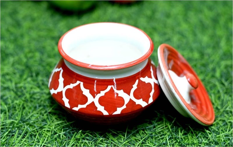 SHRIYAM CRAFT ceramic handi Ceramic Handmade Pickle Jar Set with Lid, Dining Table Pickels Containers and an Ideal Gift for Family achar Handi 300ML pack of 1 (red Color) - Image 1