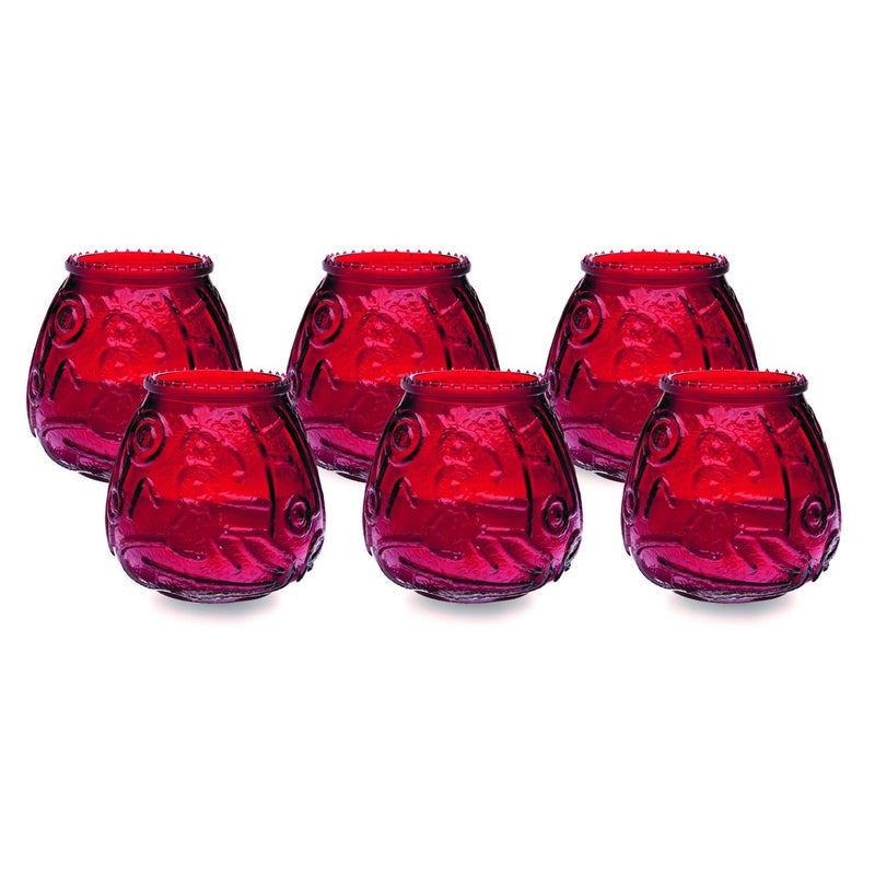 Sterno EuroVenetian Wax Candles  Decorative Candle Set with Colorful Glass Holder  Burns Up to 45 Hours Pack of 6  Red