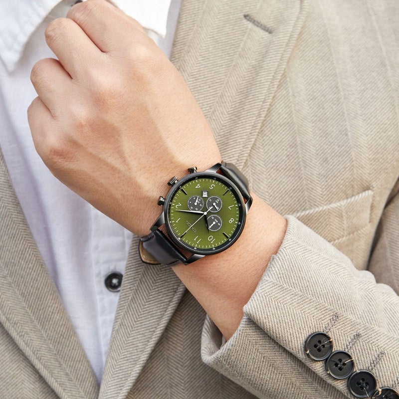 ترندا ساعة TRNDA الكلاسيكية للرجال مصنوعة من الفولاذ المقاوم للصدأ - هيكل أسود ومينا أخضر بحري متدرج - Image 2