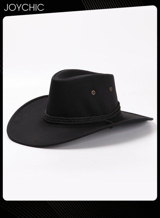 Joychic Classic Wide Brim Sun Protection Western Cowboy Style Hat with Adjustable Drawstring for Men Women Outdoor Travel Camping Black - Image 2