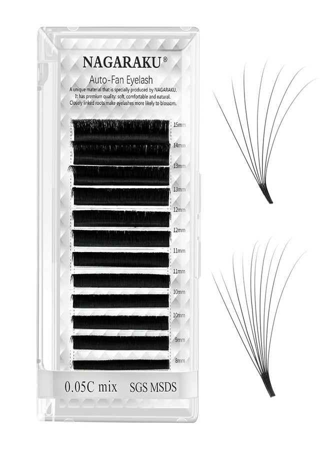 NAGARAKU Easy Fanning Auto Fans Eyelash Extension Self Handing Making Fast Bloom Flowering Pre-bonded Lashes Mega Volume 12 Row/Tray With Thickness 0.07mm Curl C (Length - Mix 16-20mm) - Image 1
