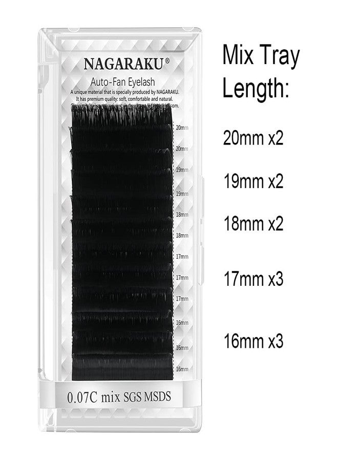 NAGARAKU Easy Fanning Auto Fans Eyelash Extension Self Handing Making Fast Bloom Flowering Pre-bonded Lashes Mega Volume 12 Row/Tray With Thickness 0.07mm Curl C (Length - Mix 16-20mm) - Image 2