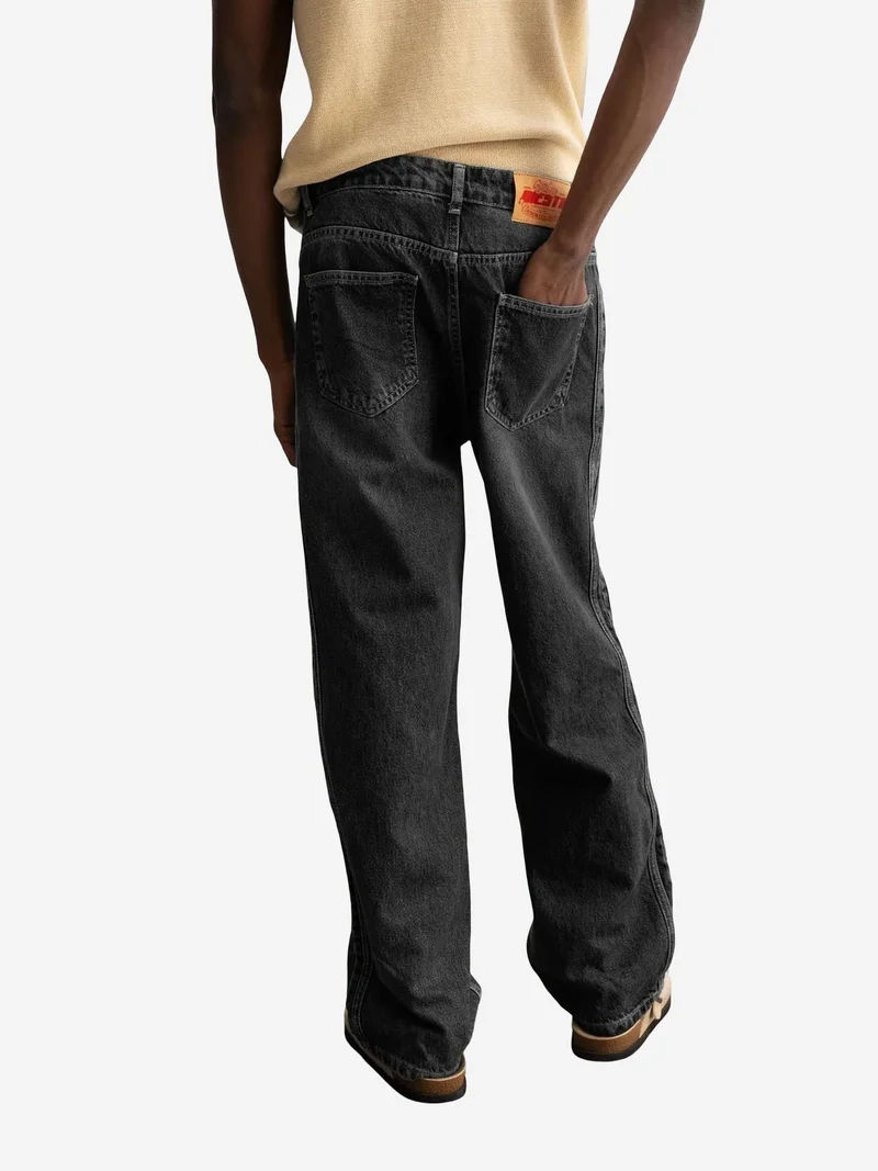 Giesto Charcoal Grey GIESTO Regular Fit Denim Pants with Stripes for Men | Best Price UAE