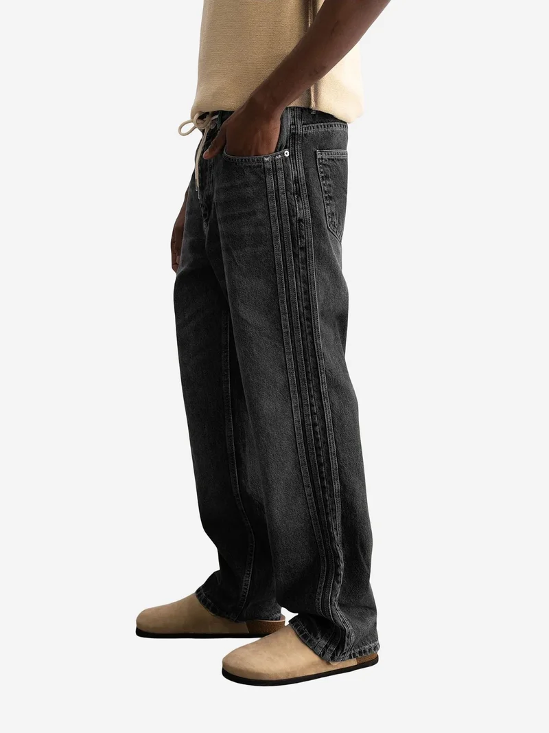 Giesto Charcoal Grey GIESTO Regular Fit Denim Pants with Stripes for Men | Best Price UAE