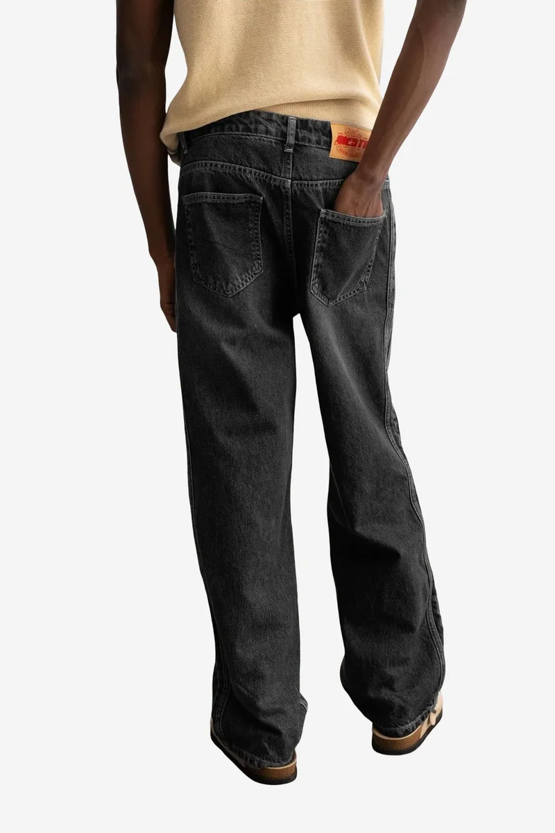 Giesto Charcoal Grey GIESTO Regular Fit Denim Pants with Stripes for Men | Best Price UAE