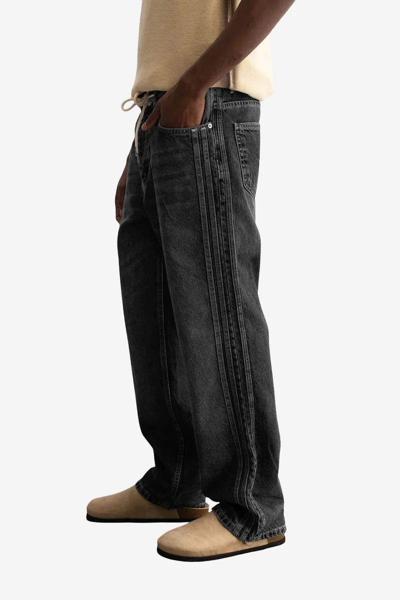 Giesto Charcoal Grey GIESTO Regular Fit Denim Pants with Stripes for Men | Best Price UAE