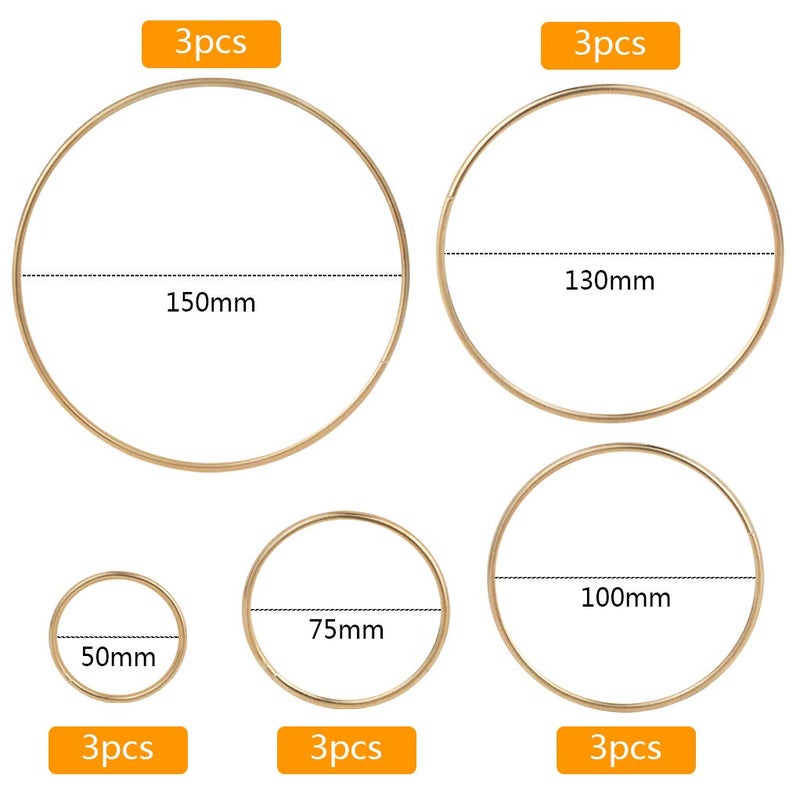 Nydotd 125Pcs Dream Catcher Making Kit, 15 Pcs Metal Rings Hoops Macrame Ring in 5 Size Gold, 100pcs 6 Styled Feathers, 10 Pcs 3 mm Faux Suede Cord for Dream Catcher Crafts Birthday Party - Image 2