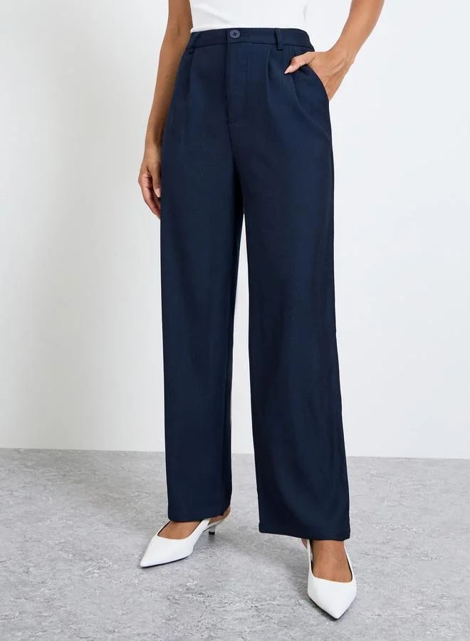 Take Two Navy Blue Solid Straight Fit Pants
