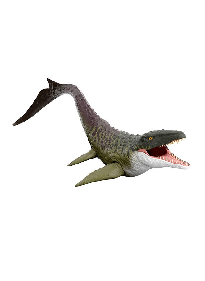 Mattel Rebirth Super Colossal Mosasaurus Action Figure, Dinosaur Toy With 2 Attack Actions, Movie-Accurate & Posable