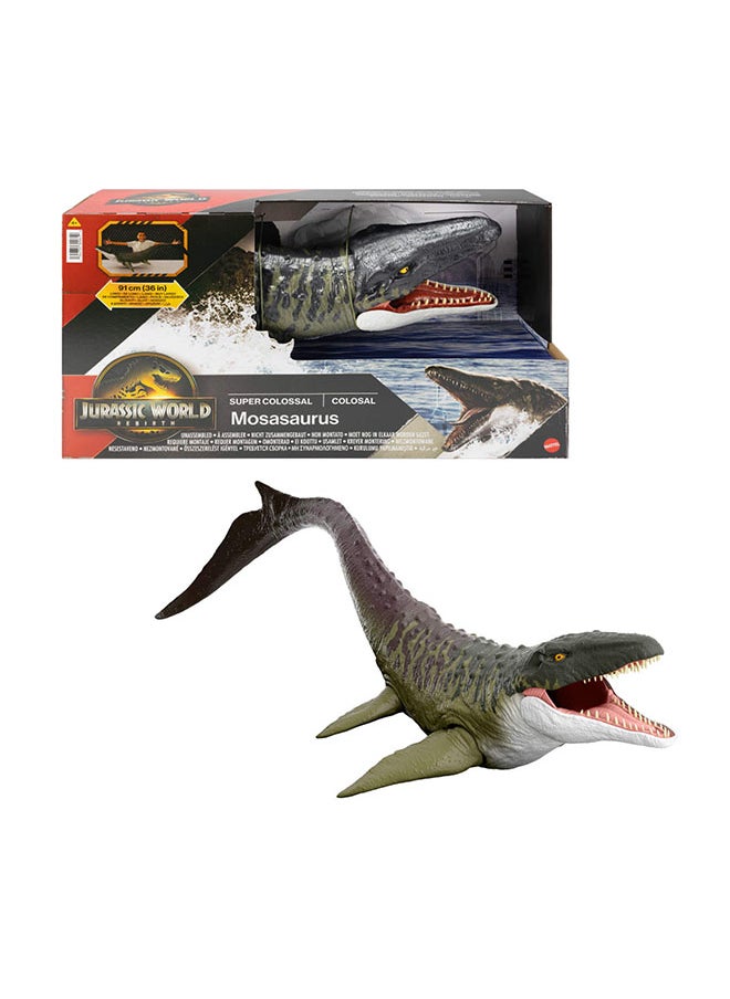 JURASSIC WORLD Mattel Rebirth Super Colossal Mosasaurus Action Figure, Dinosaur Toy With 2 Attack Actions, Movie-Accurate & Posable  - Image 1
