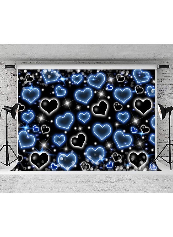Withu Black Blue Heart Early 2000s Backdrop Old School Love Valentines Day 90s Glitter Stars Newborn Baby Shower Birthday Party Portrait Photography Background Photo Booth Studio Banner 7x5ft - Image 2