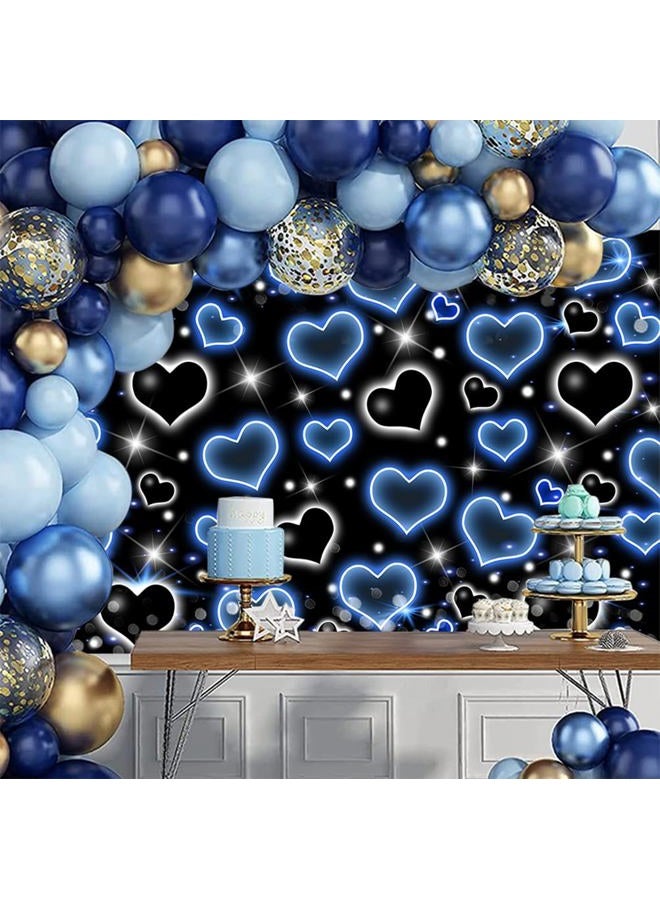 Withu Black Blue Heart Early 2000s Backdrop Old School Love Valentines Day 90s Glitter Stars Newborn Baby Shower Birthday Party Portrait Photography Background Photo Booth Studio Banner 7x5ft - Image 3