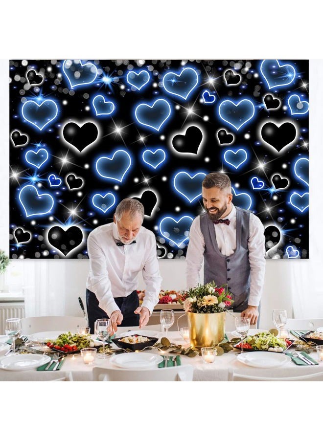 Withu Black Blue Heart Early 2000s Backdrop Old School Love Valentines Day 90s Glitter Stars Newborn Baby Shower Birthday Party Portrait Photography Background Photo Booth Studio Banner 7x5ft - Image 4