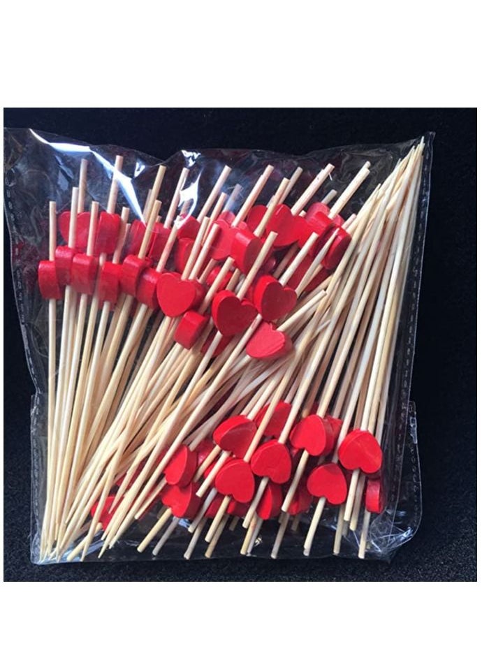 4.7" Party Frilled Toothpicks Cocktail Sticks Bamboo Skewers 100 pcs (Red Heart)  - Image 4