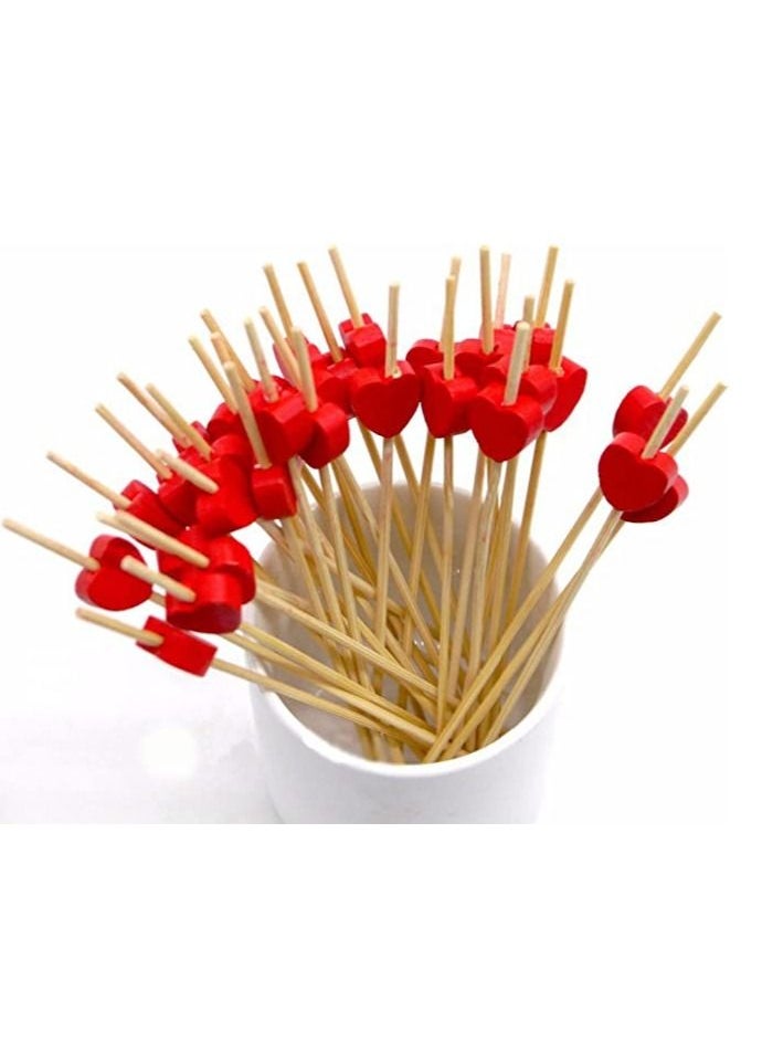 4.7" Party Frilled Toothpicks Cocktail Sticks Bamboo Skewers 100 pcs (Red Heart)  - Image 2