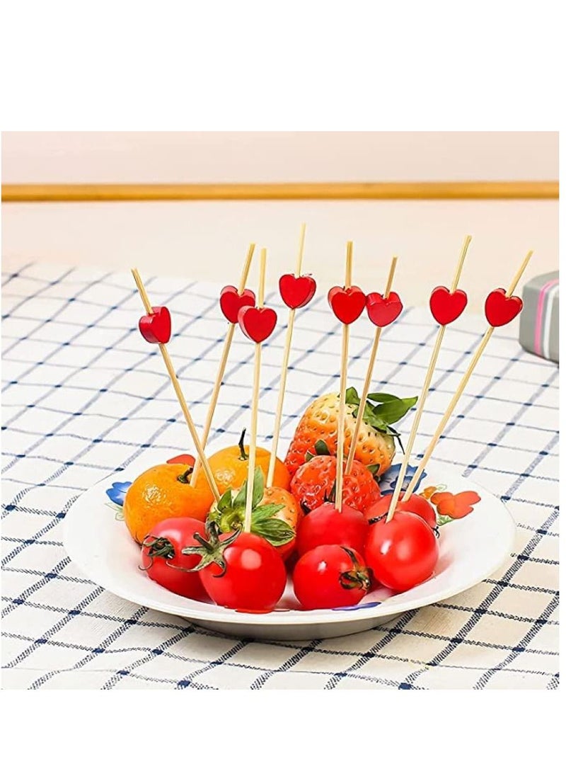 4.7" Party Frilled Toothpicks Cocktail Sticks Bamboo Skewers 100 pcs (Red Heart)  - Image 3