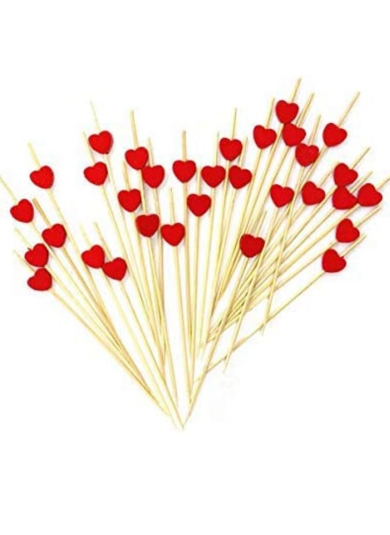 4.7" Party Frilled Toothpicks Cocktail Sticks Bamboo Skewers 100 pcs (Red Heart)  - Image 1