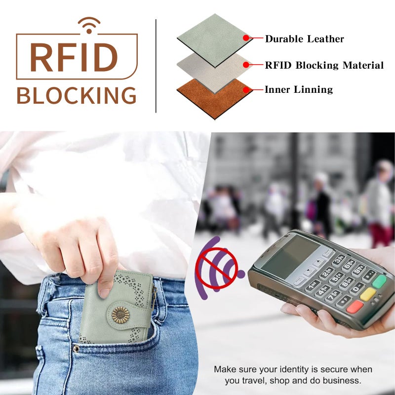 SENDEFN Small Wallets for Women Bifold RFID Blocking Leather Card Holder Compact Wallet with Zipper Coin Pocket - Image 2
