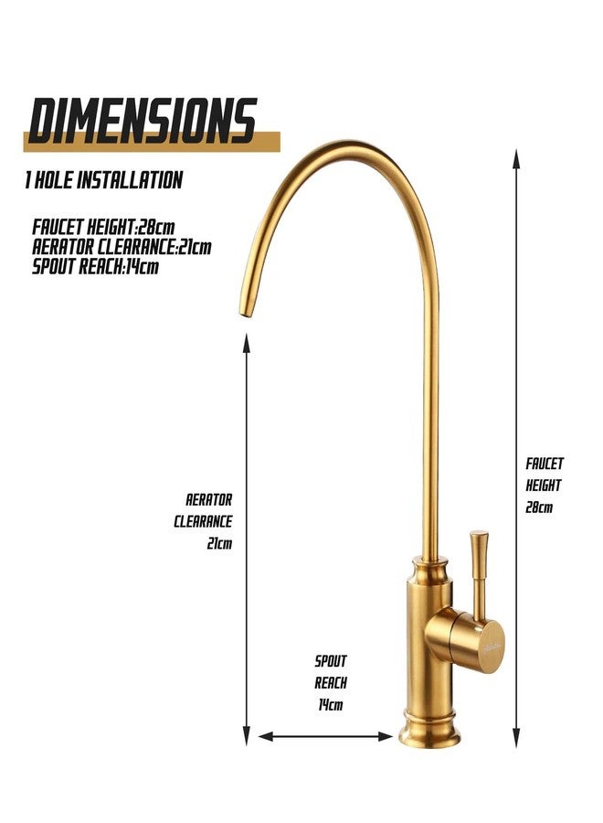 Achelous Brushed Gold Kitchen Water Filter Faucet,Stainless Steel Lead-Free Drinking Water Faucet Fits Reverse Osmosis Units or Filtration System in Non-Air Gap - Image 5