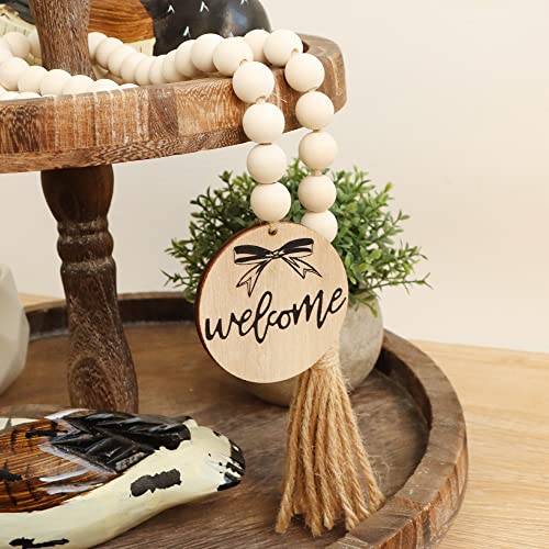 Meplait Welcome Wooden Bead Garland with Tassel, Decorative Beads Home Decor Farmhouse Tassel Garland Boho Decor for Tiered Tray（38in） - Image 4