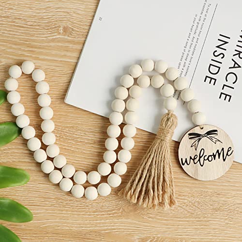 Meplait Welcome Wooden Bead Garland with Tassel, Decorative Beads Home Decor Farmhouse Tassel Garland Boho Decor for Tiered Tray（38in） - Image 5