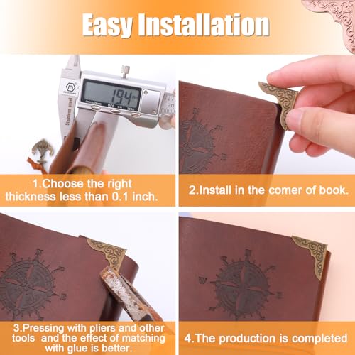 Olldag 100 PCS Metal Book Corners, Vintage Book Corner Protectors, Iron Corner Guard Edge Decorative for Scrapbook Photo Album Diary Cover Menus Folder (Antique Bronze+Silver+Gold+Rose Gold) - Image 5