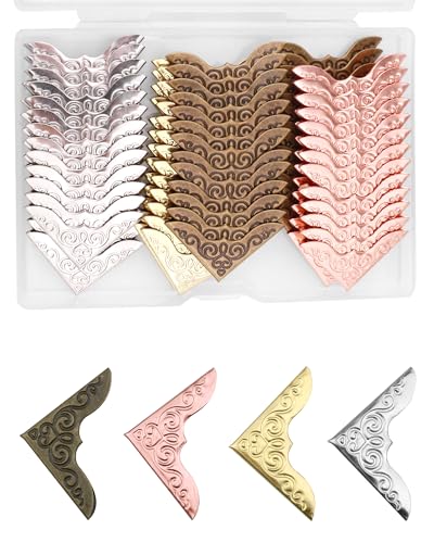 Olldag 100 PCS Metal Book Corners, Vintage Book Corner Protectors, Iron Corner Guard Edge Decorative for Scrapbook Photo Album Diary Cover Menus Folder (Antique Bronze+Silver+Gold+Rose Gold) - Image 1