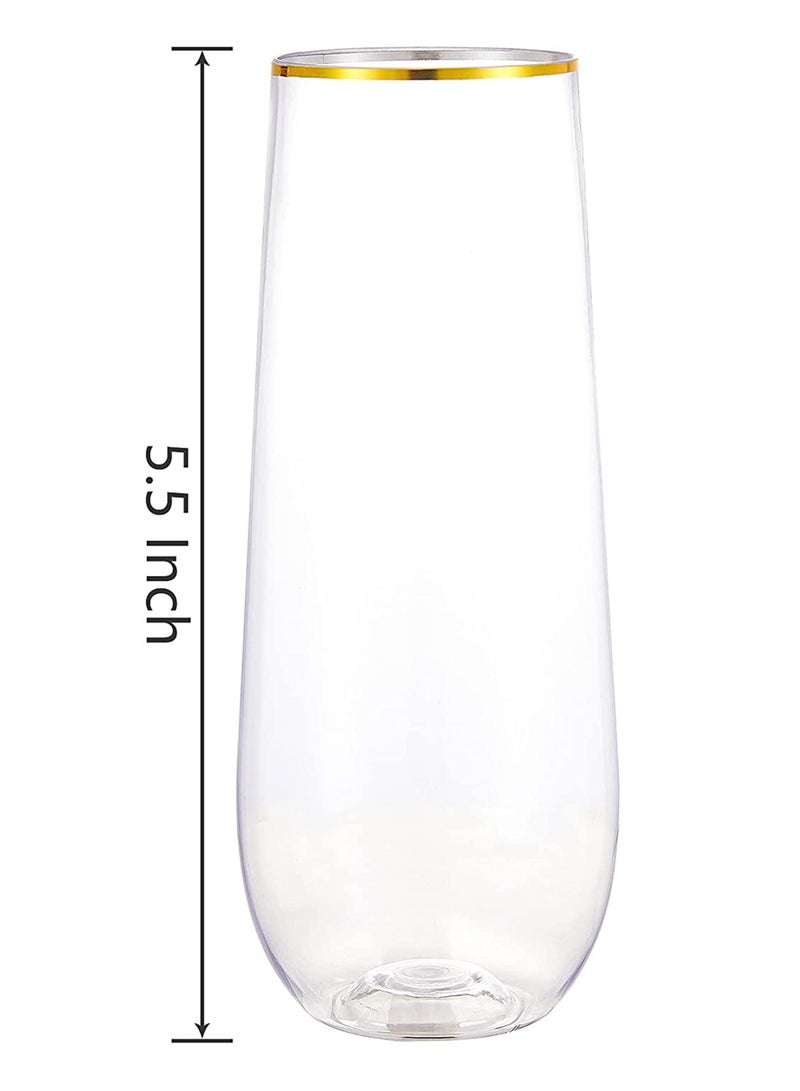 KASTWAVE Plastic Champagne Flutes, 270 ml Stemless Disposable Gold Rim Glasses Shatterproof Reusable Perfect For Wedding & Party Birthday Cup 10 Pack - Image 2