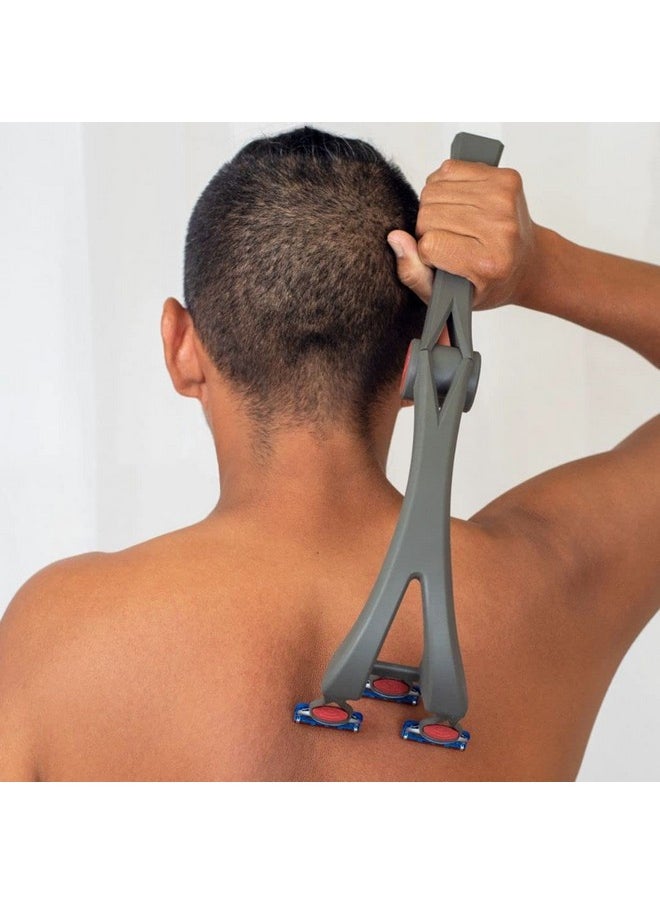 Backrover Back Shaver For Men ; Razor Extension Handle For 3 5Blade Cartridges To Shave Your Back ; Fits Gillette Fusion Proglide Skinguard Proshield & Schick Hydro Connect ; No More Dull Blades