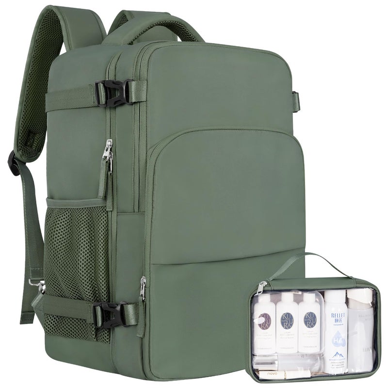Sinaliy Personal Item Backpack, Carry on Travel Backpack with Multi-Pockets, Waterproof Casual College 16inch Laptop Backpack for Men Women, Army Green - Image 1