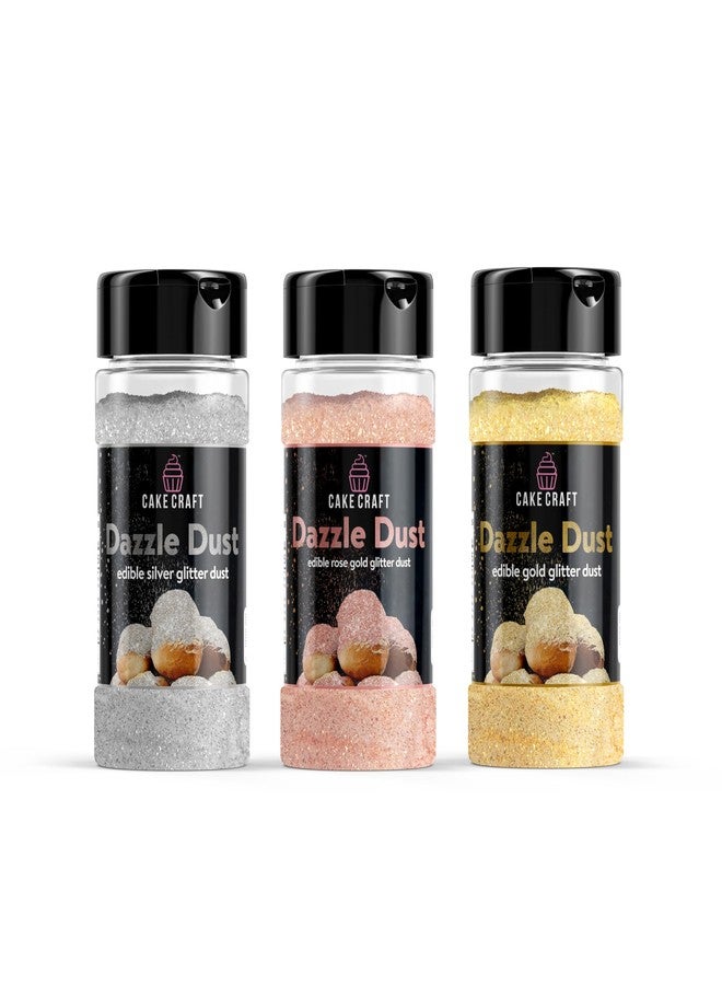 Cake Craft Edible Decorating Dust - Gold, Silver & Rose Gold | Edible Glitter for Cakes, Cupcakes, Cocktails & More | Food-Safe | 100% Edible | 3-Pack - Image 1