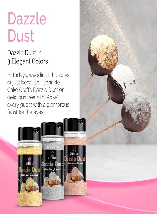 Cake Craft Edible Decorating Dust - Gold, Silver & Rose Gold | Edible Glitter for Cakes, Cupcakes, Cocktails & More | Food-Safe | 100% Edible | 3-Pack - Image 2
