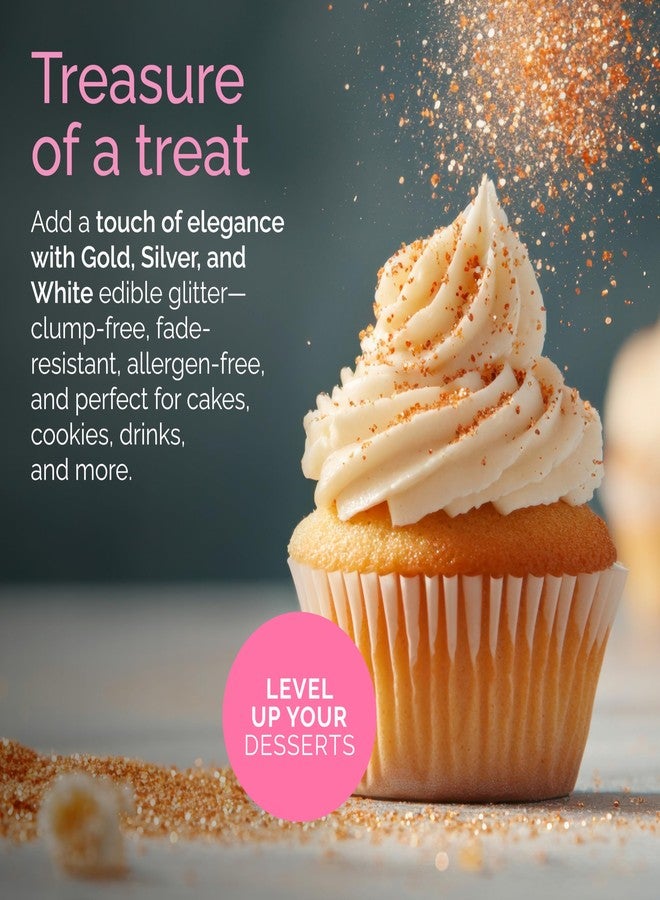 Cake Craft Edible Decorating Dust - Gold, Silver & Rose Gold | Edible Glitter for Cakes, Cupcakes, Cocktails & More | Food-Safe | 100% Edible | 3-Pack - Image 3