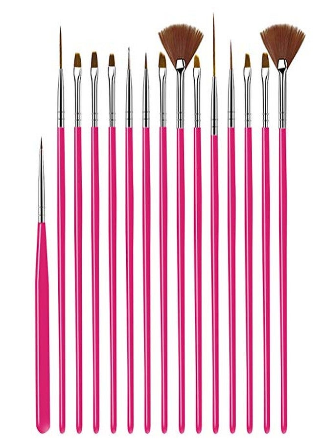 DELAYNOMORE77 15pcs Rose-red Nail Art Brushes Set, Nail Art Design Tools, Nail Dotting Tools, Nail Dust Brush, Striping Nail Art Brushes for Long Lines, Nail Drawing Pen For Nail Design - Image 1