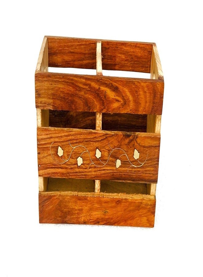 DELUXE WOOD HANDICRAFTS Carver Wood Spoon Holder, Multipurpose Stand, Table Organizer with 2 Wooden Compartment/Spoon Holder