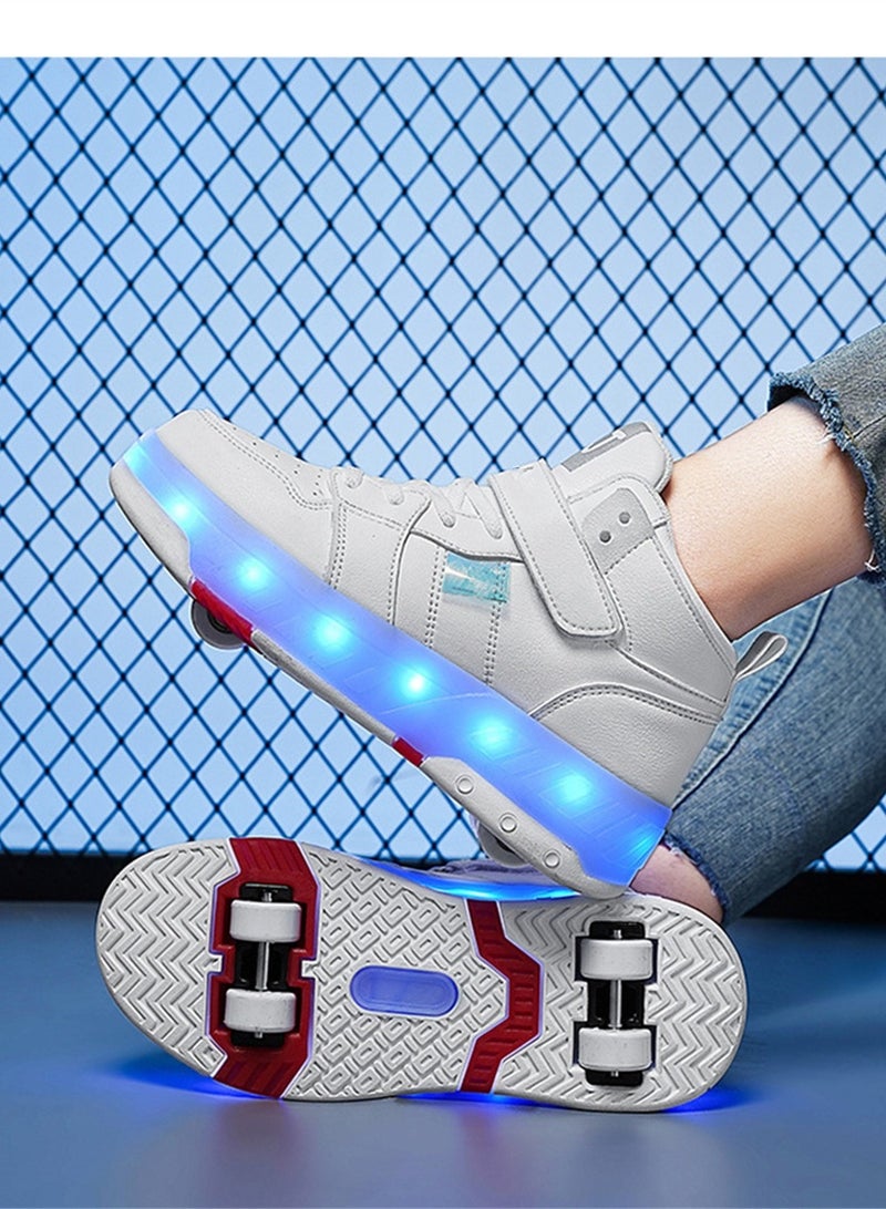 Loquat USB Charging LED Flash Walking Shoes Boys And Girls Children Roller Skates White  - Image 1