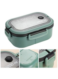 M MIAOYAN [1200ml Large Capacity] Double-Layer Bento Lunch Box for Students｜Leak-Proof & Airtight｜Microwave Safe｜With Utensils｜Stackable Compartment Food Container｜Eco-Friendly & Reusable (Green)  - Image 5