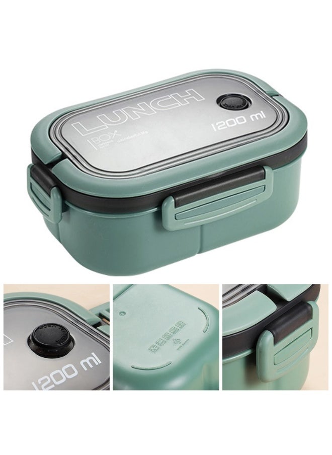 M MIAOYAN - [1200ml Large Capacity] Double-Layer Bento Lunch Box for Students｜Leak-Proof & Airtight｜Microwave Safe｜With Utensils｜Stackable Compartment Food Container｜Eco-Friendly & Reusable (Green) - Image 1
