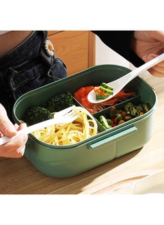 M MIAOYAN [1200ml Large Capacity] Double-Layer Bento Lunch Box for Students｜Leak-Proof & Airtight｜Microwave Safe｜With Utensils｜Stackable Compartment Food Container｜Eco-Friendly & Reusable (Green)  - Image 2