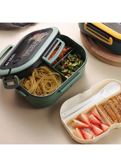 M MIAOYAN [1200ml Large Capacity] Double-Layer Bento Lunch Box for Students｜Leak-Proof & Airtight｜Microwave Safe｜With Utensils｜Stackable Compartment Food Container｜Eco-Friendly & Reusable (Green)  - Image 1