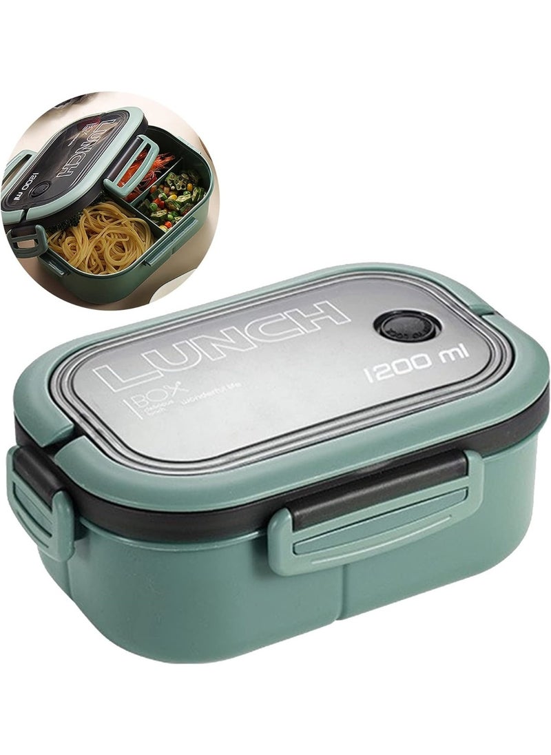 M MIAOYAN - [1200ml Large Capacity] Double-Layer Bento Lunch Box for Students｜Leak-Proof & Airtight｜Microwave Safe｜With Utensils｜Stackable Compartment Food Container｜Eco-Friendly & Reusable (Green) - Image 1
